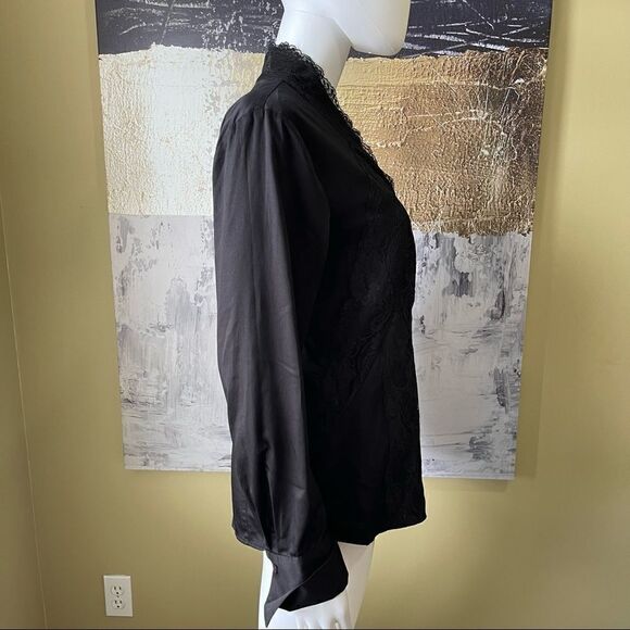 Antonio Milani Black Lace Front V-Neck Blouse - Picture 3 of 9